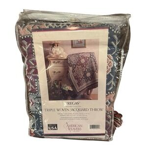 Vtg Jacquard Triple Woven Blanket Throw American Weavers Regas USA